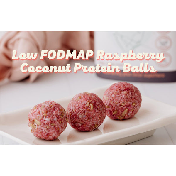 Low FODMAP Raspberry Coconut Protein Balls