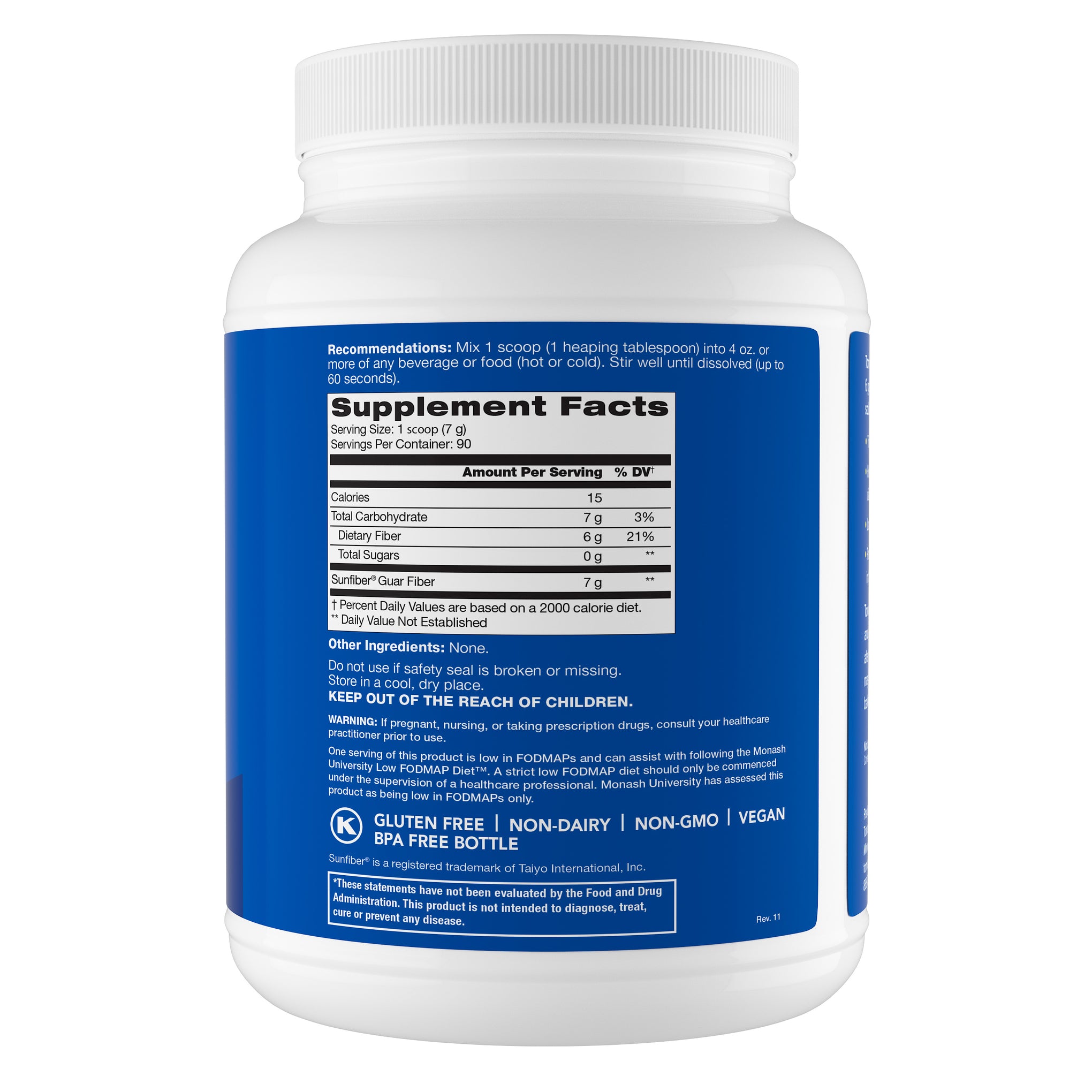 Tomorrow's Nutrition Sunfiber Partially Hydrolysed Guar Gum PHGG Bulk Size - 90 Days, 3 Month Supply (630g)