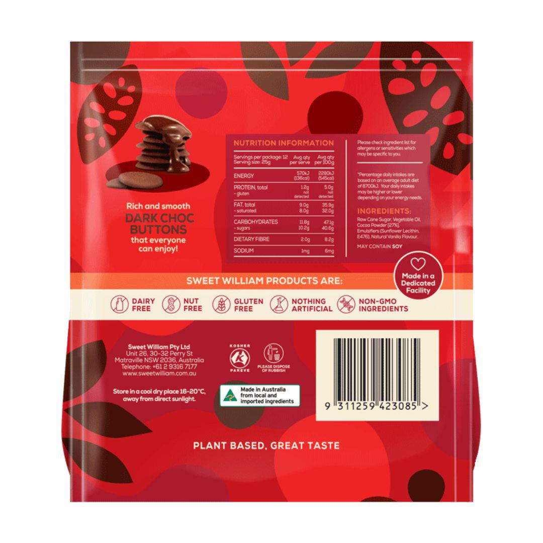 Sweet William Dark Choc Buttons (300g) - NEW RECIPE!