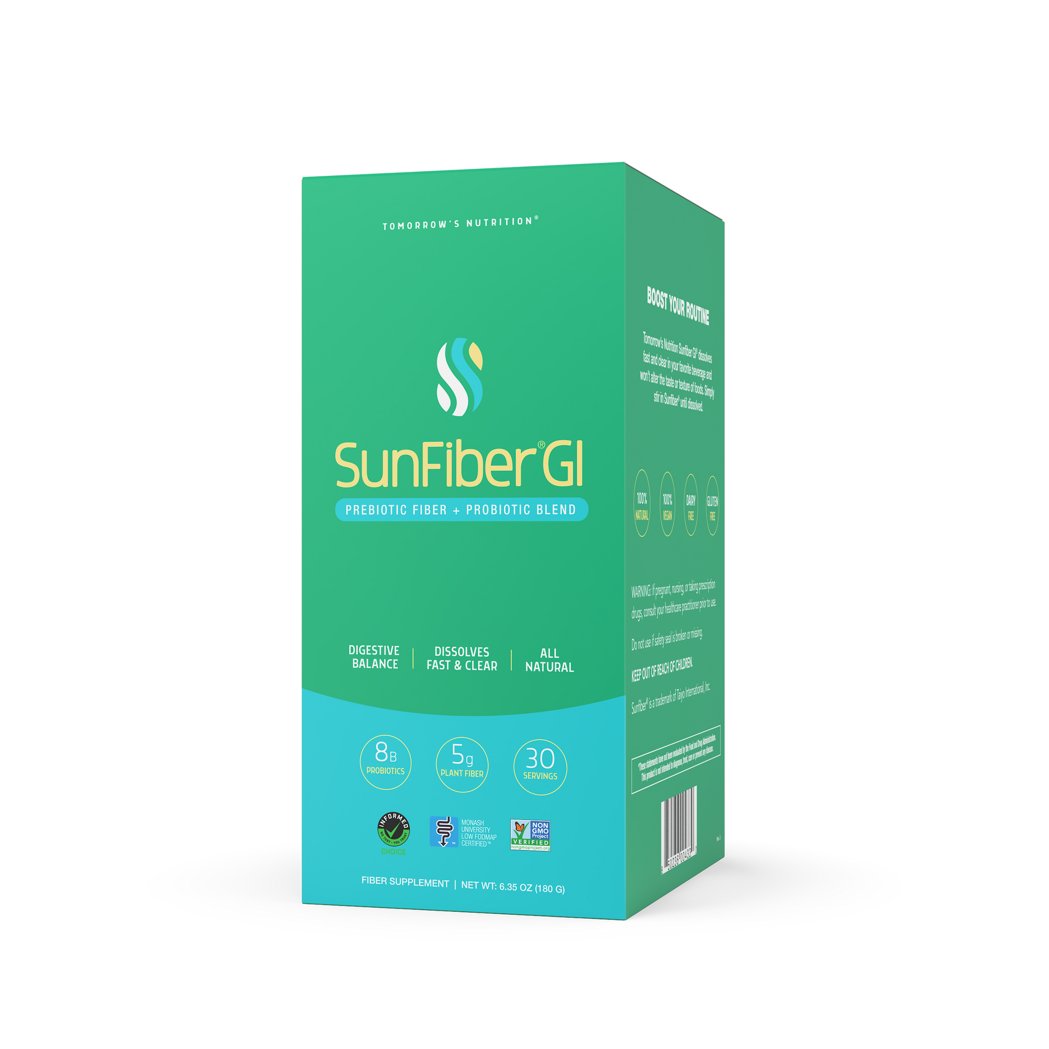 Tomorrow's Nutrition Sunfiber GI Partially Hydrolysed Guar Gum PHGG + Probiotics - 30 Stick Packs (180g)