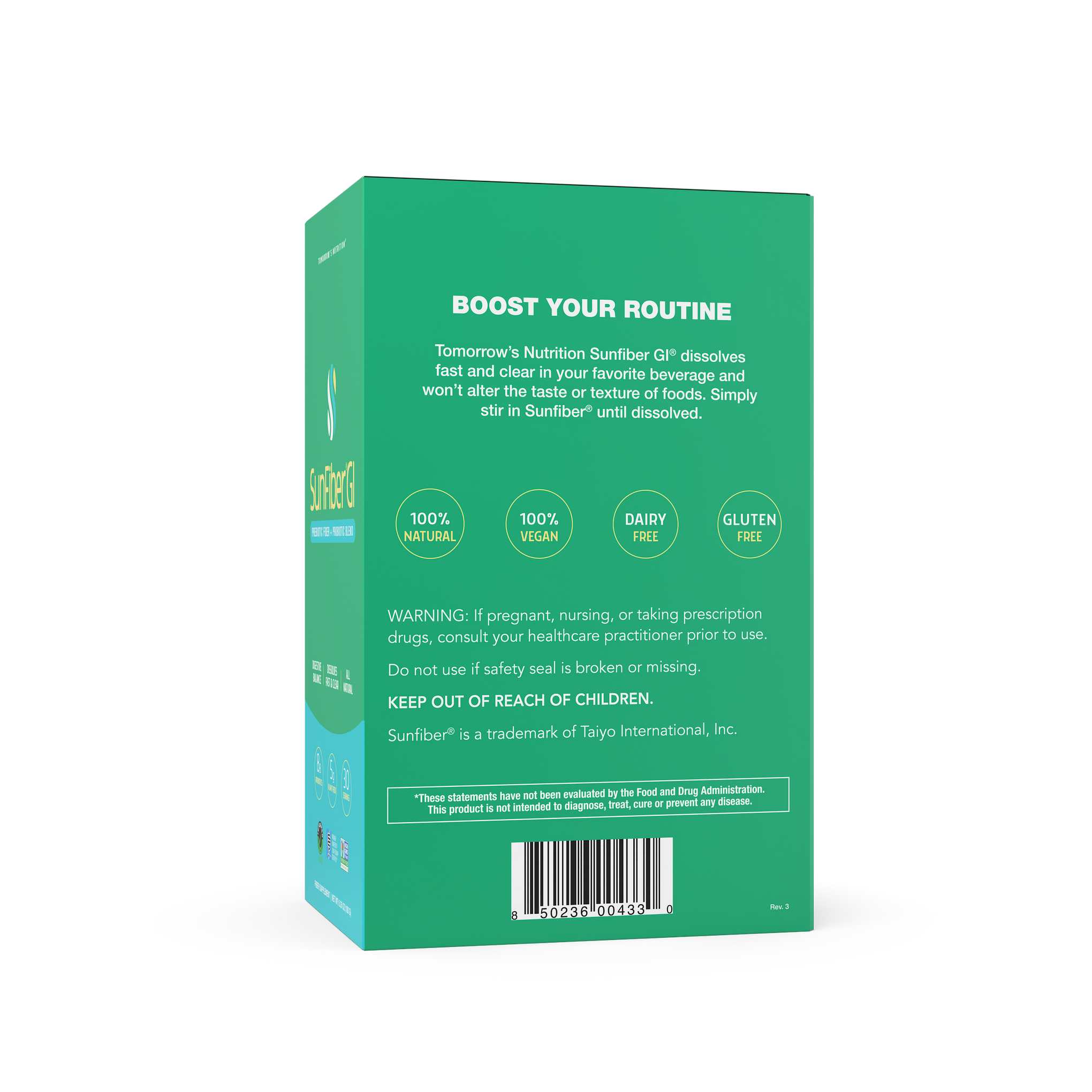 Tomorrow's Nutrition Sunfiber GI Partially Hydrolysed Guar Gum PHGG + Probiotics - 30 Stick Packs (180g)