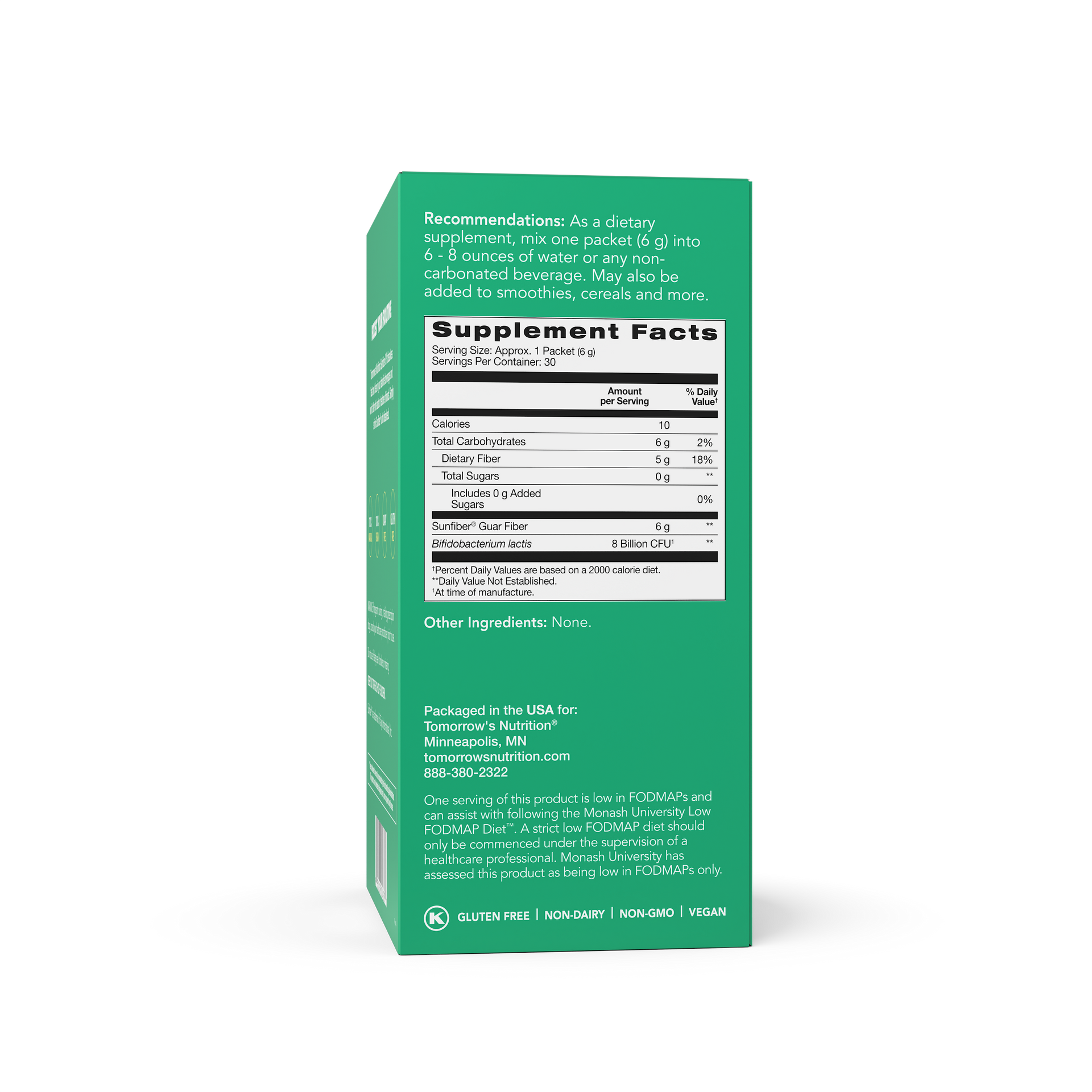 Tomorrow's Nutrition Sunfiber GI Partially Hydrolysed Guar Gum PHGG + Probiotics - 30 Stick Packs (180g)