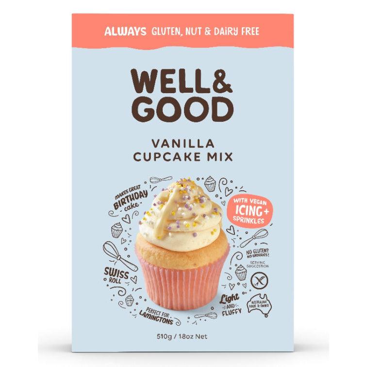 Well & Good Vanilla Cup Cake Mix + Frosting & Coloured Sprinkles (510g)