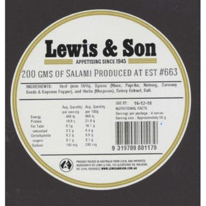 Lewis & Son Natural Beef Salami Sliced (200g) - REQUIRES REFRIGERATION