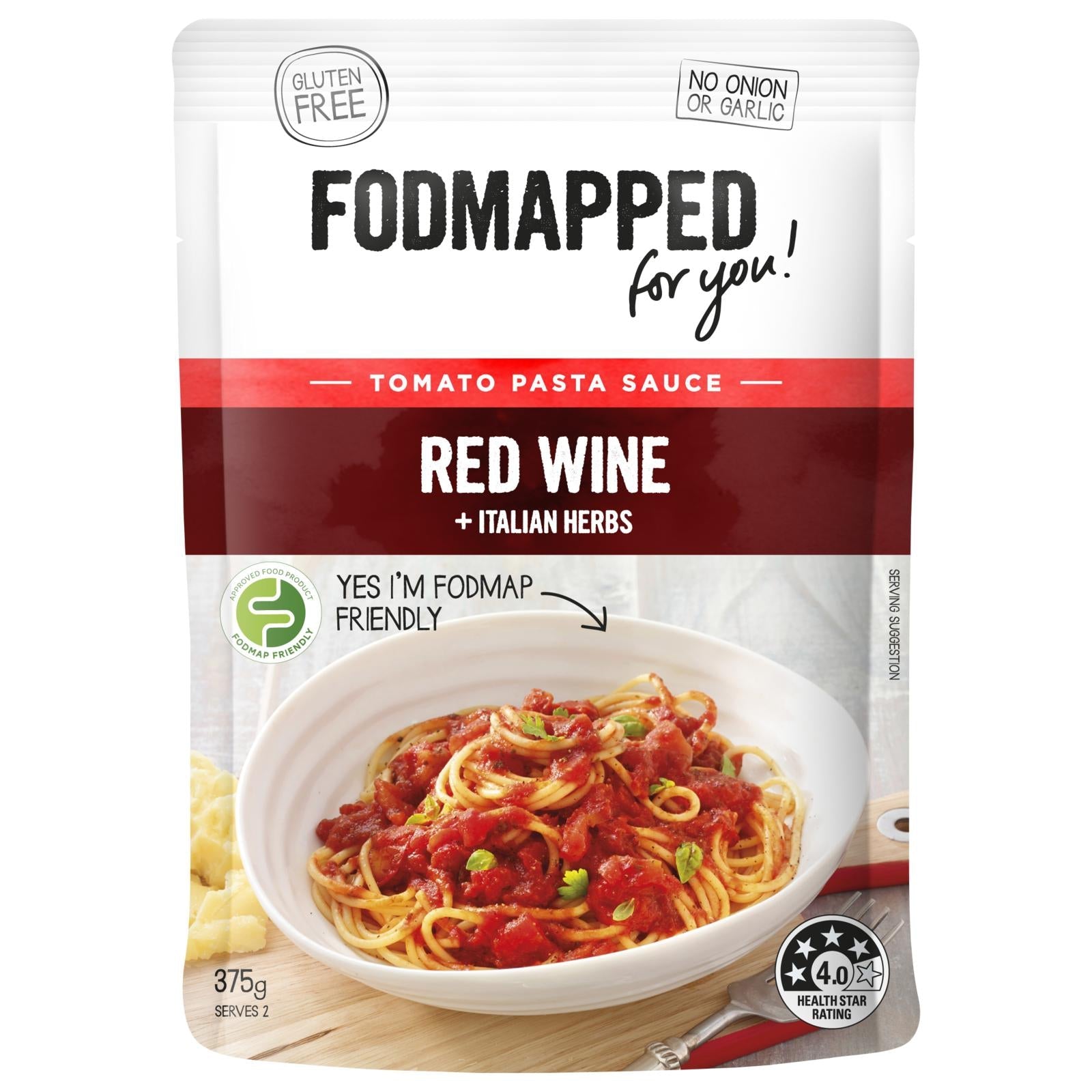 FODMAPPED For You Red Wine & Italian Herbs Tomato Pasta Sauce (375g)-Pasta Sauce-Foods ﻿Online Australia | FodShop