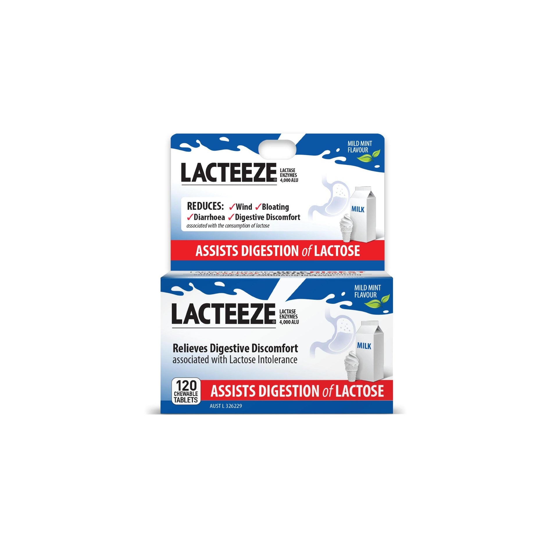 Lacteeze Chewable (Mild Mint Flavour) 120 Tablets-Vitamins & Supplements-Foods ﻿Online Australia | FodShop