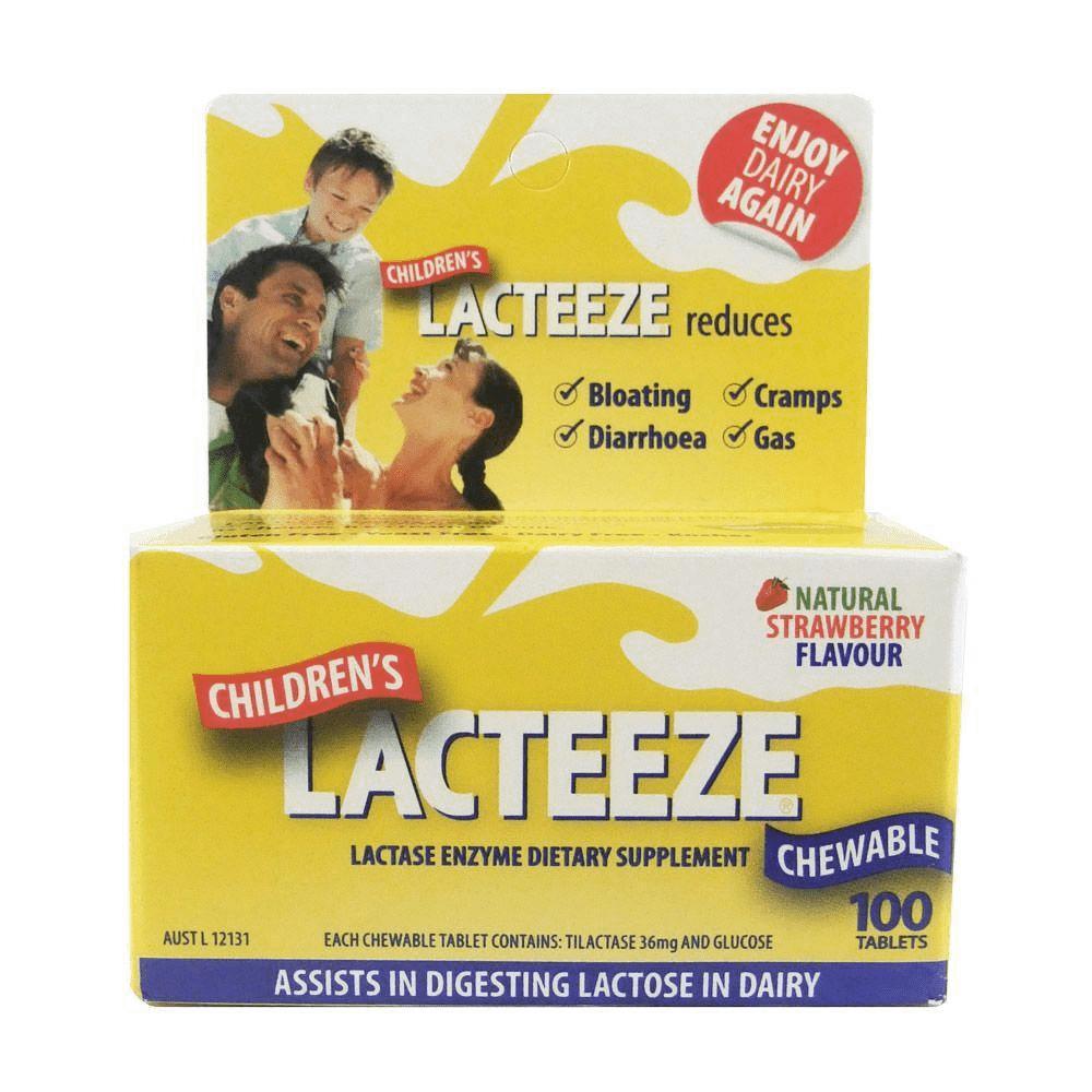 Lacteeze Children's Strength Strawberry Flavour (100 Tablets)-Vitamins & Supplements-Foods ﻿Online Australia | FodShop