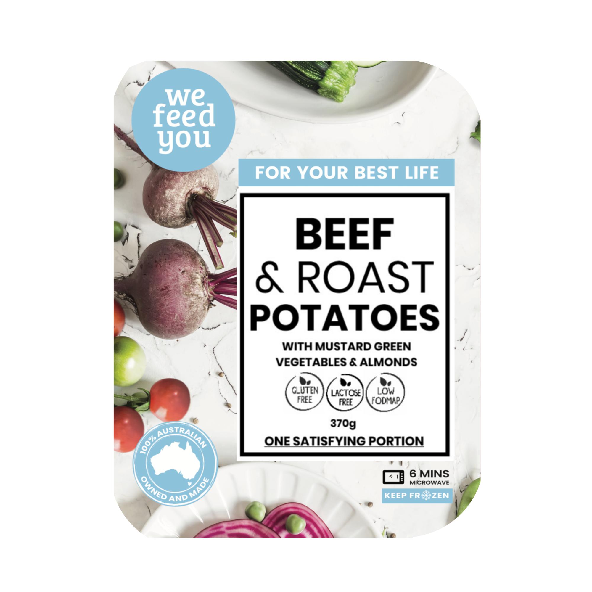 We Feed You Beef w/ Roast Potatoes, Mustard Green Vegetables & Almonds (370g) - FROZEN PRODUCT - DELIVERY ONLY-Prepared Meals & Entrées-Foods ﻿Online Australia | FodShop