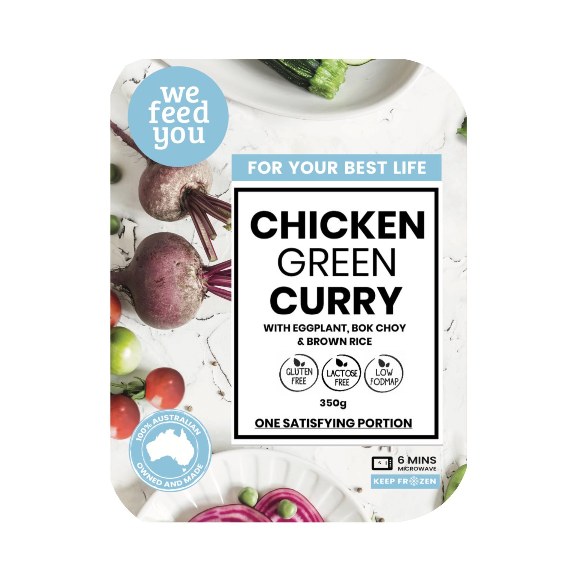 We Feed You Chicken Green Curry w/ Eggplant, Bok Choy & Brown Rice (350g) - FROZEN PRODUCT - DELIVERY ONLY-Prepared Meals & Entrées-Foods ﻿Online Australia | FodShop